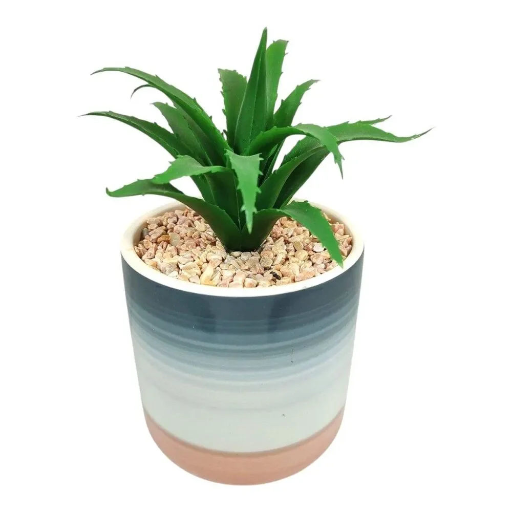 Artificial Succulent Potted Houseplant Cobat Blue White Pink Ceramic Pebbles New